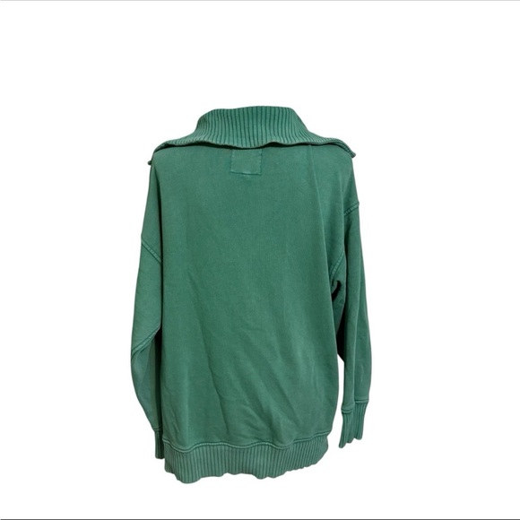 Aerie Down to Earth 1/4 Zip Sweatshirt Rib Oversized Green Comfy Loungewear Top - Picture 2 of 3
